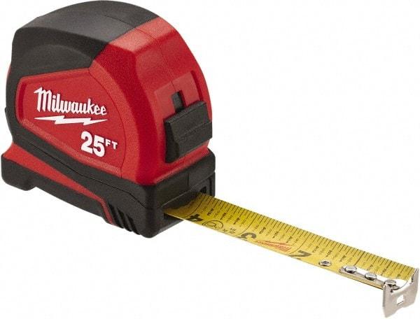 Milwaukee Tool - 25' x 1" Tape Measure - 1/16" Graduation - USA Tool & Supply