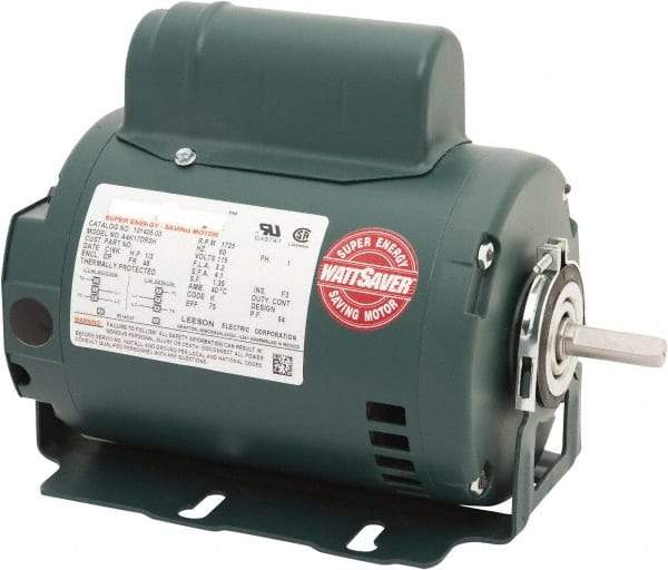 Leeson - 1/3 Max hp, 1,800 Max RPM, Premium Efficient Electric AC DC Motor - 115 V Input, Single Phase, 48 Frame, 1/2" Shaft Diam, Resilient Base Mount, ODP Enclosure - USA Tool & Supply