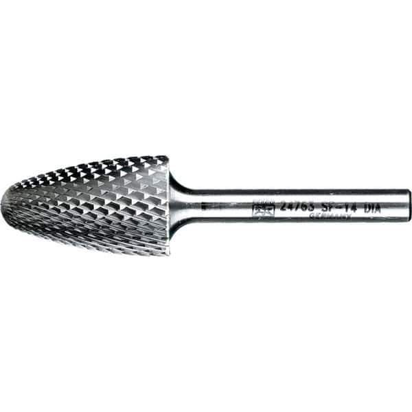 PFERD - 3/4" Cut Diam, 1/4" Shank Diam, Tree with Radius Head Diamond Cut Burr - Tungsten Carbide, 1-1/4" LOC, 3" OAL - USA Tool & Supply