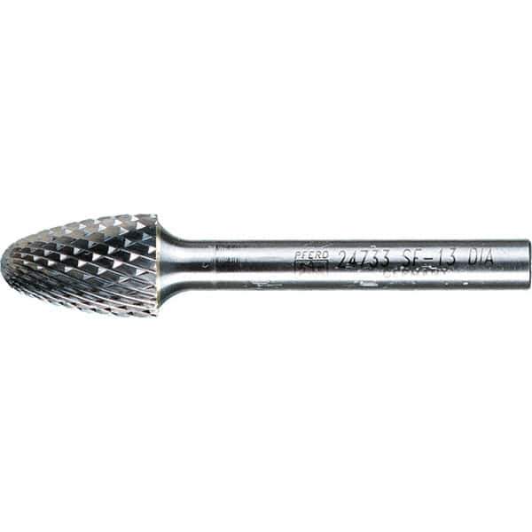 PFERD - 1/2" Cut Diam, 1/4" Shank Diam, Tree with Radius Head Diamond Cut Burr - Tungsten Carbide, 3/4" LOC, 2-1/2" OAL - USA Tool & Supply