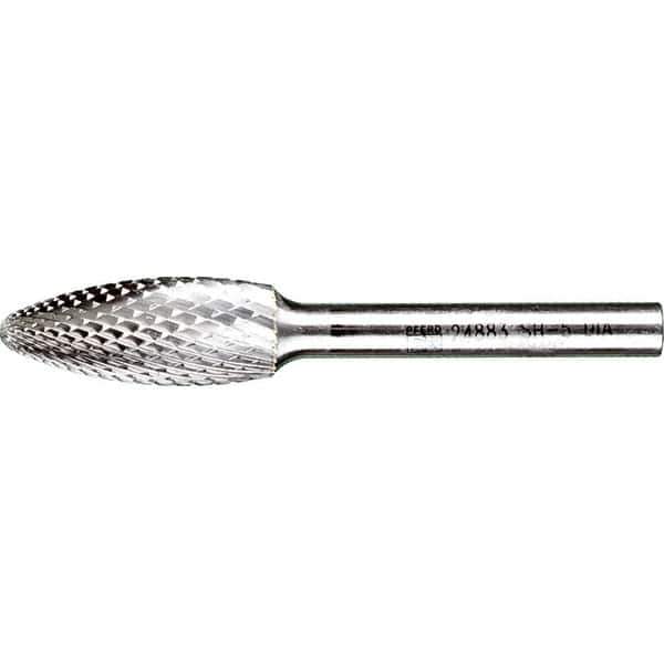 PFERD - 1/2" Cut Diam, 1/4" Shank Diam, Flame Head Diamond Cut Burr - Tungsten Carbide, 1-1/4" LOC, 3" OAL - USA Tool & Supply