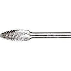 PFERD - 1/2" Cut Diam, 1/4" Shank Diam, Flame Head Diamond Cut Burr - Tungsten Carbide, 1-1/4" LOC, 3" OAL - USA Tool & Supply