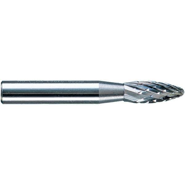 PFERD - 1/4" Cut Diam, 1/4" Shank Diam, Flame Head Diamond Cut Burr - Tungsten Carbide, 5/8" LOC, 1-15/16" OAL - USA Tool & Supply
