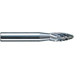 PFERD - 1/4" Cut Diam, 1/4" Shank Diam, Flame Head Diamond Cut Burr - Tungsten Carbide, 5/8" LOC, 1-15/16" OAL - USA Tool & Supply