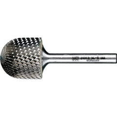PFERD - 1" Cut Diam, 1/4" Shank Diam, Cylinder with Radius Head Diamond Cut Burr - Tungsten Carbide, 1" LOC, 2-3/4" OAL - USA Tool & Supply