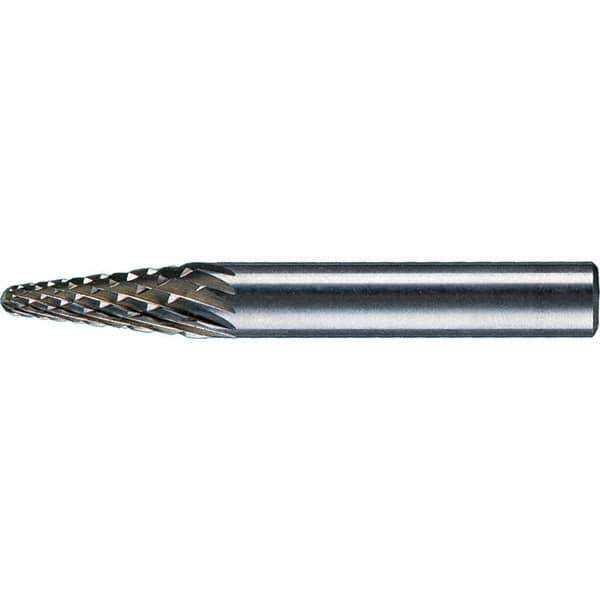PFERD - 1/4" Cut Diam, 1/4" Shank Diam, 14° Taper Head Diamond Cut Burr - Tungsten Carbide, 5/8" LOC, 1-15/16" OAL - USA Tool & Supply