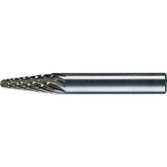 PFERD - 1/4" Cut Diam, 1/4" Shank Diam, 14° Taper Head Diamond Cut Burr - Tungsten Carbide, 5/8" LOC, 1-15/16" OAL - USA Tool & Supply