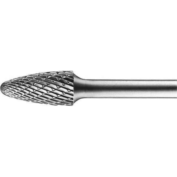 PFERD - 3/4" Cut Diam, 1/4" Shank Diam, Tree with Radius Head Double Cut Burr - Tungsten Carbide, 1" LOC, 2-3/4" OAL - USA Tool & Supply
