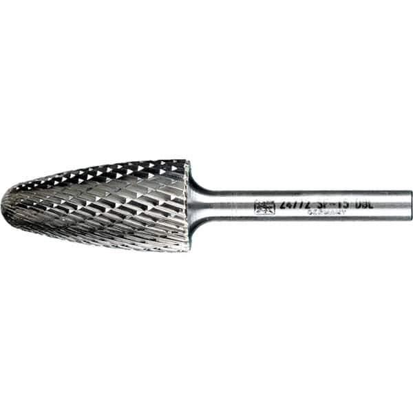 PFERD - 3/4" Cut Diam, 1/4" Shank Diam, Tree with Radius Head Double Cut Burr - Tungsten Carbide, 1-1/2" LOC, 3-1/4" OAL - USA Tool & Supply