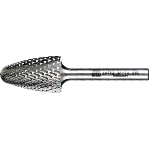 PFERD - 3/4" Cut Diam, 1/4" Shank Diam, Tree with Radius Head Double Cut Burr - Tungsten Carbide, 1-1/4" LOC, 3" OAL - USA Tool & Supply
