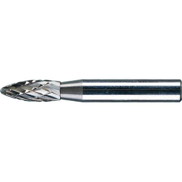PFERD - 1/4" Cut Diam, 1/4" Shank Diam, Flame Head Double Cut Burr - Tungsten Carbide, 5/8" LOC, 1-15/16" OAL - USA Tool & Supply