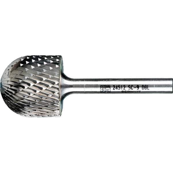 PFERD - 1" Cut Diam, 1/4" Shank Diam, Cylinder with Radius Head Double Cut Burr - Tungsten Carbide, 1" LOC, 2-3/4" OAL - USA Tool & Supply