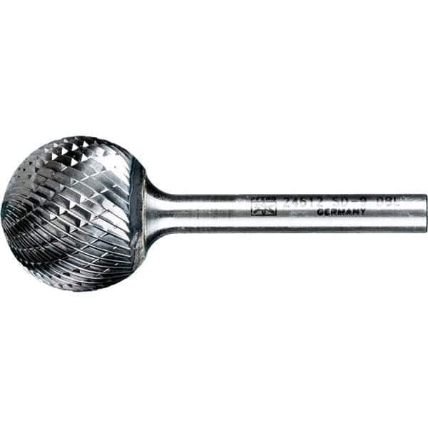 PFERD - 1" Cut Diam, 1/4" Shank Diam, Ball Head Double Cut Burr - Tungsten Carbide, 5/16" LOC, 2-1/16" OAL - USA Tool & Supply
