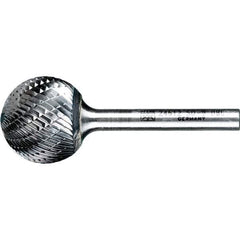 PFERD - 1" Cut Diam, 1/4" Shank Diam, Ball Head Double Cut Burr - Tungsten Carbide, 5/16" LOC, 2-1/16" OAL - USA Tool & Supply