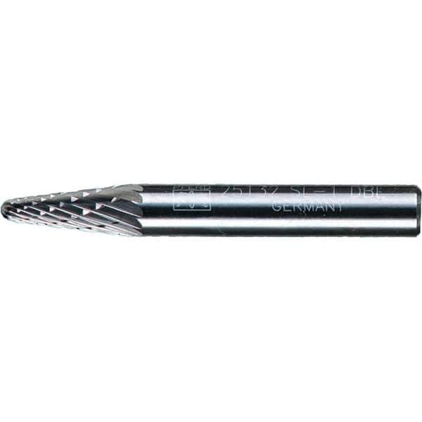 PFERD - 1/4" Cut Diam, 1/4" Shank Diam, 14° Taper Head Double Cut Burr - Tungsten Carbide, 5/8" LOC, 1-15/16" OAL - USA Tool & Supply