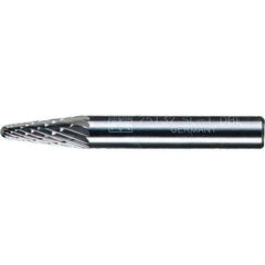 PFERD - 1/4" Cut Diam, 1/4" Shank Diam, 14° Taper Head Double Cut Burr - Tungsten Carbide, 5/8" LOC, 1-15/16" OAL - USA Tool & Supply