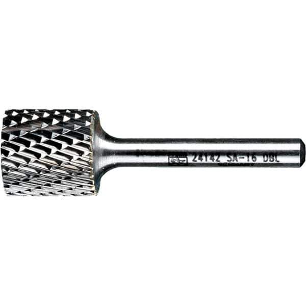 PFERD - 3/4" Cut Diam, 1/4" Shank Diam, Cylinder Head Double Cut Burr - Tungsten Carbide, 3/4" LOC, 2-1/2" OAL - USA Tool & Supply