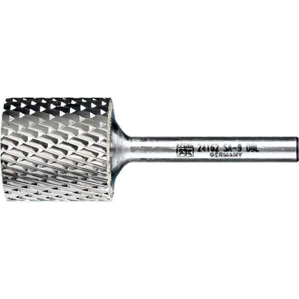 PFERD - 1" Cut Diam, 1/4" Shank Diam, Cylinder Head Double Cut Burr - Tungsten Carbide, 1" LOC, 2-3/4" OAL - USA Tool & Supply