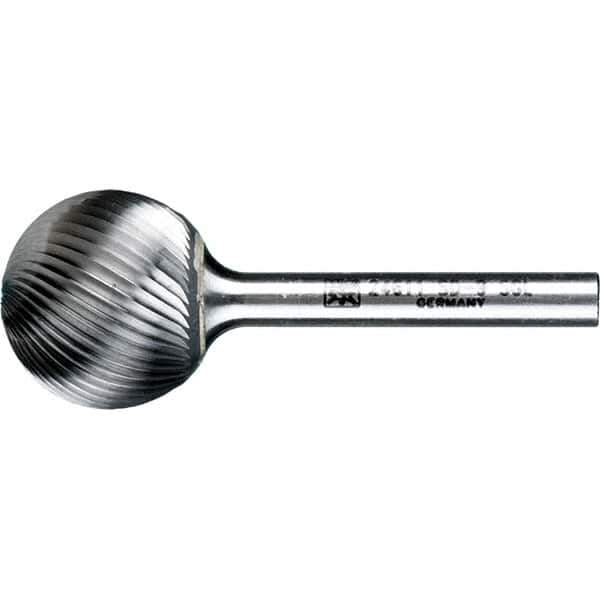 PFERD - 1" Cut Diam, 1/4" Shank Diam, Ball Head Single Cut Burr - Tungsten Carbide, 5/16" LOC, 2-1/16" OAL - USA Tool & Supply