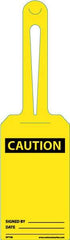 NMC - 11-1/4" High x 3-1/4" Long, CAUTION - SIGNED BY ______ DATE _____, English Safety & Facility Tag - Tag Header: CAUTION, 1 Side, White Unrippable Vinyl - USA Tool & Supply