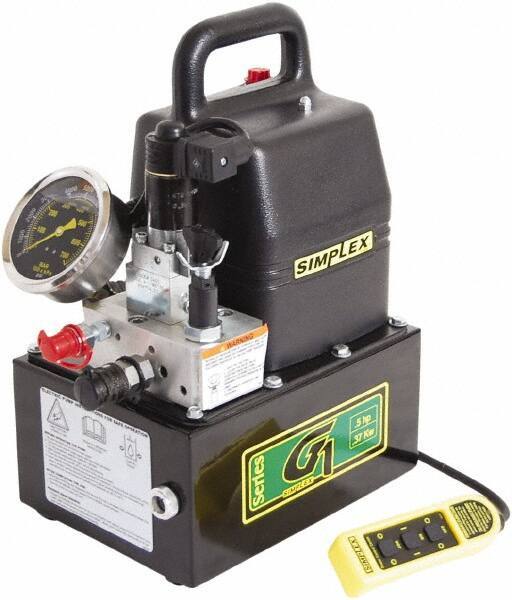 TK Simplex - 10,000 psi Electric Hydraulic Pump & Jack - 1 Gal Oil Capacity, 4-Way, 3 Position Valve, Use with Single Acting Cylinders, Advance, Hold & Retract - USA Tool & Supply