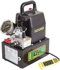 TK Simplex - 10,000 psi Electric Hydraulic Pump & Jack - 1 Gal Oil Capacity, 3-Way, 3 Position Valve, Use with Single Acting Cylinders, Advance, Hold & Retract - USA Tool & Supply