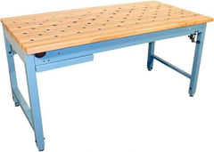 Proline - 1 Drawer, Retractable Ball Transfer Station - 800 Lb Capacity, Solid Maple Top, Light Blue, 60" Wide x 36" High x 30" Long - USA Tool & Supply