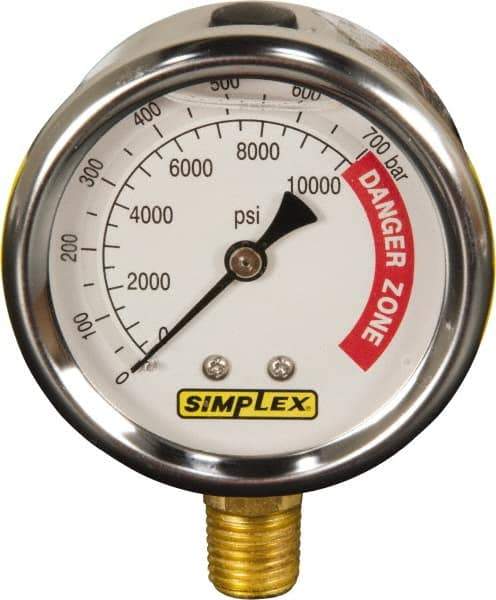 TK Simplex - Hydraulic Pressure Gages & Adapters Type: Liquid-Filled Gauge Pressure Rating: 0 - 10000 - USA Tool & Supply