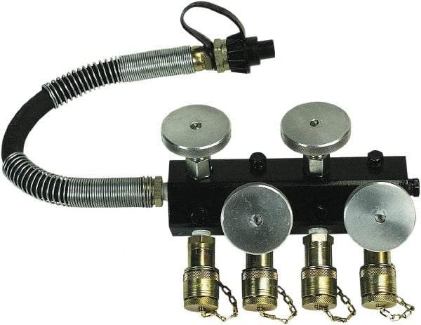 TK Simplex - 3/8" Inlet, 3/8" Outlet Manifold - 9" Long x 3-1/2" Wide x 3" High, 10,000 Max PSI, 1 Inlet Port, 4 Outlet Ports - USA Tool & Supply