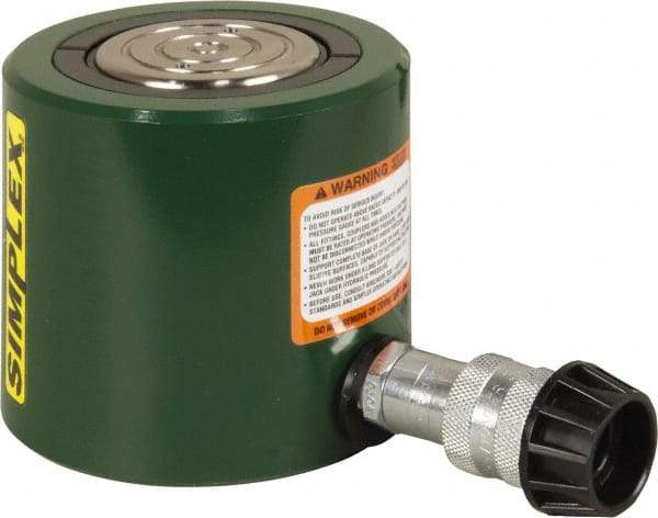 TK Simplex - 2-3/8" Stroke, 50 Ton Portable Hydraulic Low Profile Cylinder - 9.62 Sq In Effective Area, 22.8 Cu In Oil Capacity, 4.81 to 7.19" High, 2-3/4" Plunger Diam, 10,000 Max psi - USA Tool & Supply