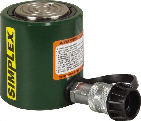 TK Simplex - 2-7/16" Stroke, 30 Ton Portable Hydraulic Low Profile Cylinder - 6.49 Sq In Effective Area, 15.8 Cu In Oil Capacity, 4.62 to 7.06" High, 2-5/8" Plunger Diam, 10,000 Max psi - USA Tool & Supply