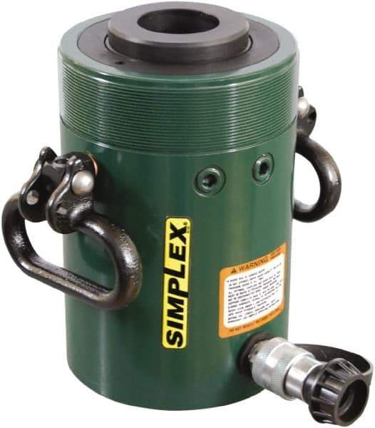 TK Simplex - 3" Stroke, 60 Ton Portable Hydraulic Hollow Hole Cylinder - 12.73 Sq In Effective Area, 38.29 Cu In Oil Capacity, 9.75 to 13.25" High, 3-5/8" Plunger Diam, 10,000 Max psi - USA Tool & Supply