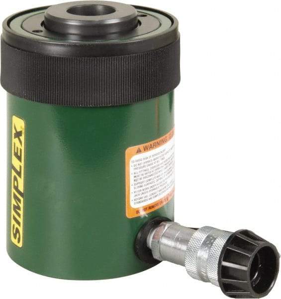 TK Simplex - 2-1/2" Stroke, 30 Ton Portable Hydraulic Hollow Hole Cylinder - 7.22 Sq In Effective Area, 18.05 Cu In Oil Capacity, 7.03 to 9.53" High, 2-1/2" Plunger Diam, 10,000 Max psi - USA Tool & Supply