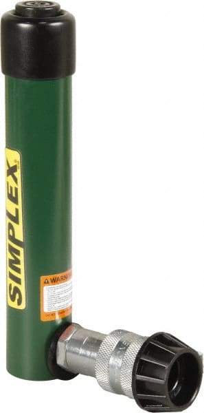 TK Simplex - 5-1/8" Stroke, 5 Ton Portable Hydraulic Single Acting Cylinder - 0.99 Sq In Effective Area, 4.97 Cu In Oil Capacity, 8.52 to 13.65" High, 1" Cyl Bore Diam, 1-1/8" Plunger Diam, 10,000 Max psi - USA Tool & Supply