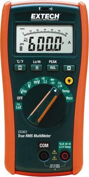 Extech - EX363, CAT IV, 1,000 VAC/VDC, Digital True RMS Multimeter - 40 mOhm, Measures Voltage, Capacitance, Frequency, Resistance - USA Tool & Supply