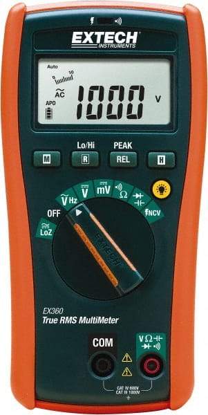 Extech - EX360, CAT IV, 1,000 VAC/VDC, Digital True RMS Multimeter - 40 mOhm, Measures Voltage, Capacitance, Frequency, Resistance - USA Tool & Supply