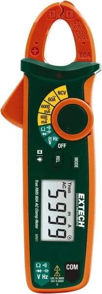 Extech - MA61, CAT III, Digital True RMS Clamp Meter with 0.7" Clamp On Jaws - 600 VAC/VDC, 60 AC Amps, Measures Voltage, Capacitance, Continuity, Current, Frequency, Resistance - USA Tool & Supply