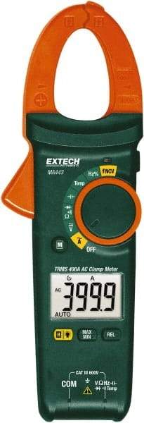 Extech - MA443, CAT III, Digital True RMS Auto Ranging Clamp Meter with 1.18" Clamp On Jaws - 600 VAC/VDC, 400 AC Amps, Measures Voltage, Capacitance, Continuity, Current, Frequency, Resistance, Temperature - USA Tool & Supply