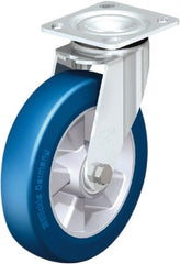 Swivel Top Plate Caster: Polyurethane, 8″ Wheel Dia, 2″ Wheel Width, 1,210 lb Capacity, 2-23/64″ OAH Polyurethane, 1,210 Lb Capacity, Ball Bearing, 4 x 4-1/2″ Plate