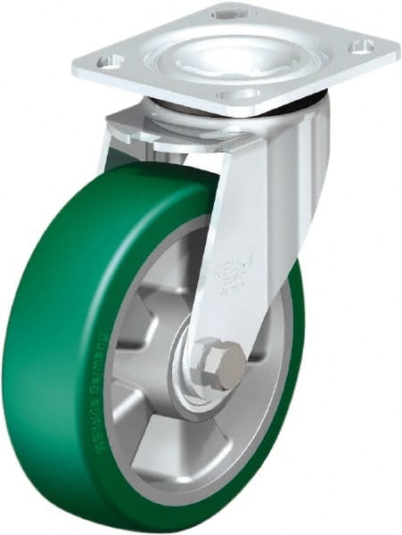 Swivel Top Plate Caster: Polyurethane, 6-5/16″ Wheel Dia, 2″ Wheel Width, 1,210 lb Capacity, 7-7/8″ OAH Polyurethane, 1,210 Lb Capacity, Ball Bearing, 4 x 4-1/2″ Plate