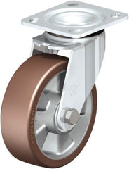 Swivel Top Plate Caster: Polyurethane, 6″ Wheel Dia, 2″ Wheel Width, 1,100 lb Capacity, 7-1/2″ OAH Polyurethane, 1,100 Lb Capacity, Ball Bearing, 4 x 4-1/2″ Plate