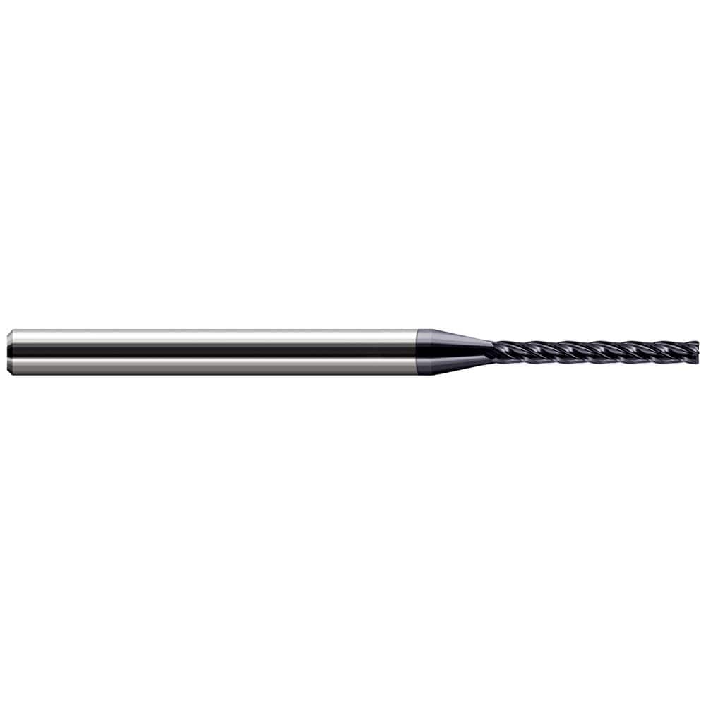 Corner Radius End Mill: 0.031″ Dia, 1/4″ LOC, 0.01″ Radius, 4 Flutes, Solid Carbide 2-1/2″ OAL, 1/8″ Shank Dia, 30 ° Helix, AlTiN Coated, Corner Radius End