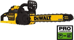 DeWALT - 40 Volt, 50 Ft/sec, Battery Powered Chainsaw - 16" Guide Bar Length, 7,500 RPM, 3/8" Chain Pitch, 0.043 Chain Gauge - USA Tool & Supply