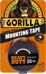 Gorilla Tape - 1" x 60" Acrylic Adhesive Double Sided Tape - 43 mil Thick, Black, Polyethylene Film Liner, Continuous Roll - USA Tool & Supply