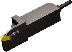Sandvik Coromant - QSQD, External, Left Hand, 0.8" Max Depth of Cut, Indexable Grooving Tool Holder - QD-NE-0200-0002-CM Insert Compatibility, 5/8" Shank Height, 5/8" Shank Width, 2.7559" OAL, Through Coolant - USA Tool & Supply