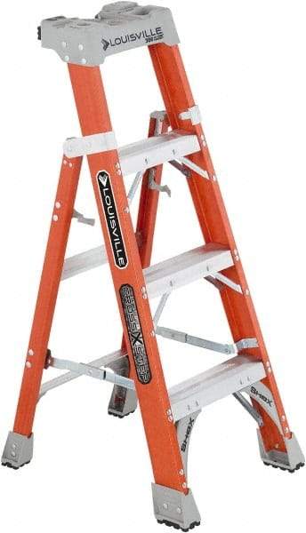 Louisville - 3 Steps, 4' High, Type IA Rating, Fiberglass Step Ladder - 300 Lb Capacity, 20-1/4" Base Width - USA Tool & Supply