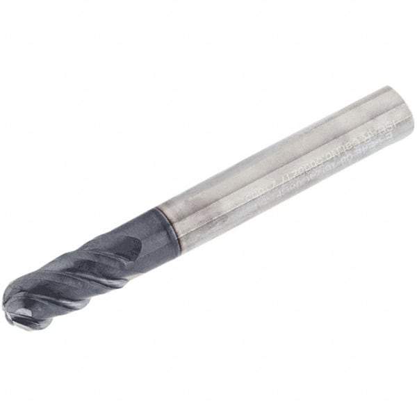 Iscar - 12mm Diam, 24mm LOC, 4 Flute Solid Carbide Ball End Mill - TiAlN Finish, Single End, 83mm OAL, 12mm Shank Diam, Spiral Flute - USA Tool & Supply