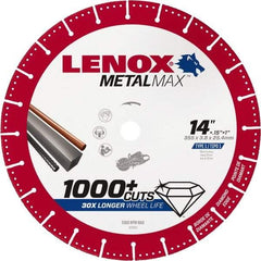 Lenox - 14" 25/30 Grit Diamond Cutoff Wheel - 0.15" Thick, 1" Arbor, 5,300 Max RPM, Use with Gas Powered Saws - USA Tool & Supply