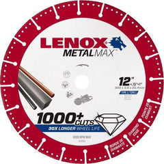 Lenox - 12" 25/30 Grit Diamond Cutoff Wheel - 0.126" Thick, 1" Arbor, 5,000 Max RPM, Use with Gas Powered Saws - USA Tool & Supply