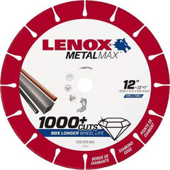 Lenox - 12" 25/30 Grit Diamond Cutoff Wheel - 0.126" Thick, 1" Arbor, 4,300 Max RPM, Use with Stationary Tools - USA Tool & Supply